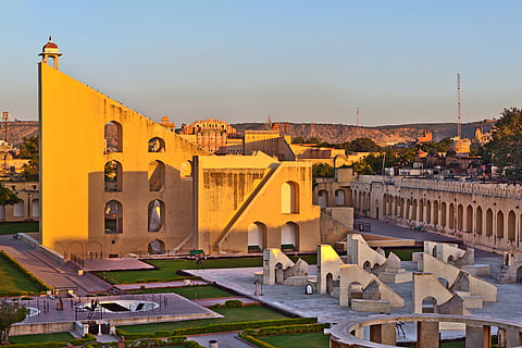 The sun's rays light up the Jantar Mantar